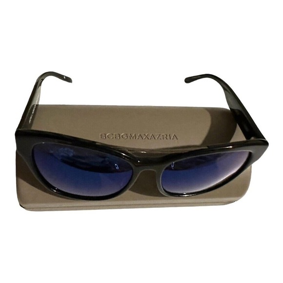 BCBG MAXAZRIA 55/16/140- BLACK Frames Blue Lens Semi-Cat Eye Sunglasses Women - Picture 2 of 11